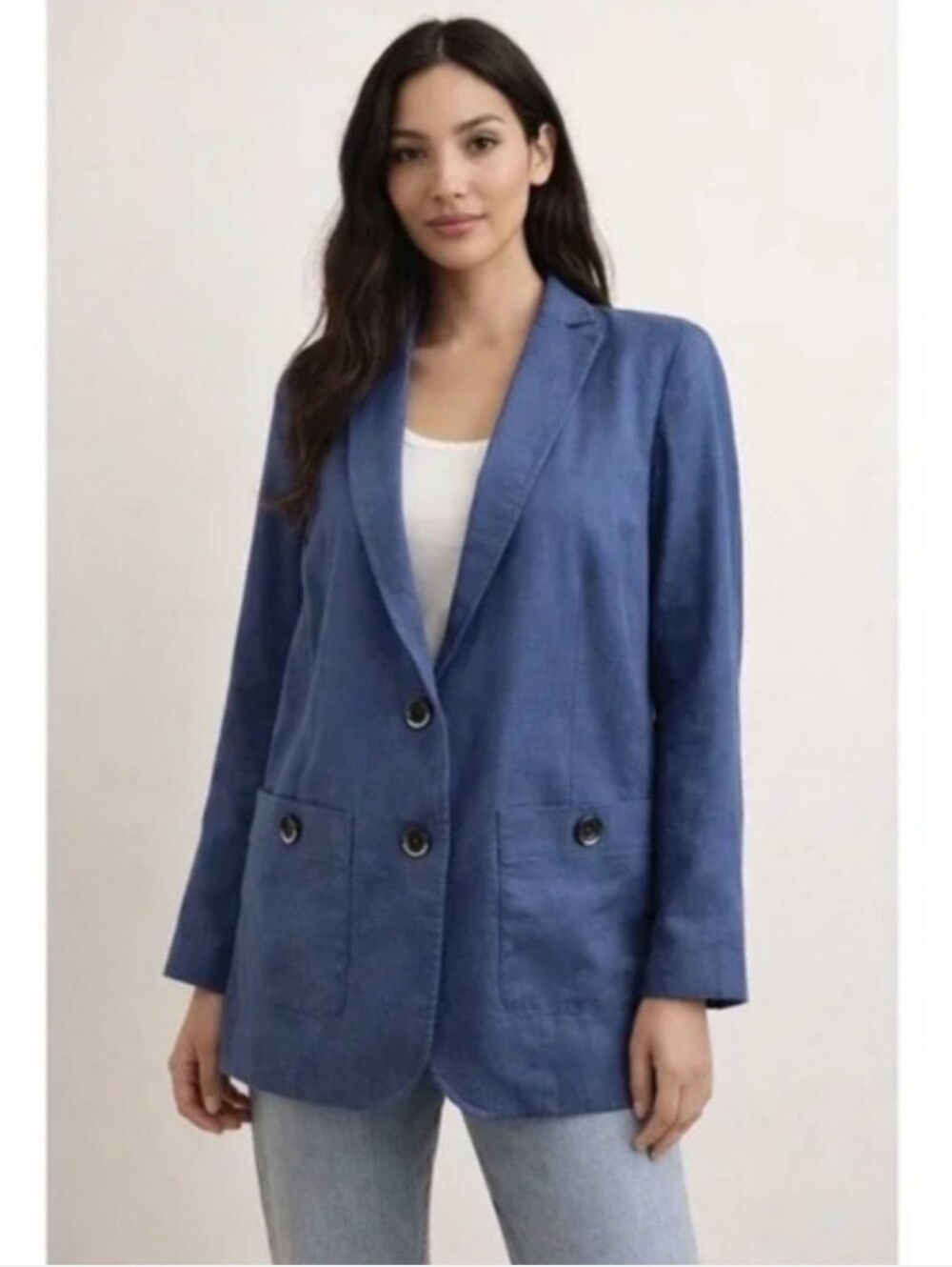 Universal Standard Slate Blue Coastal Linen Blazer Sz S/14-16 NWT